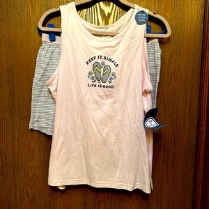 NWT Life Is Good L pajamas ‘Keep It Simple’ Soft Pink And Gray Tank & Shorts Set